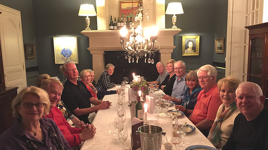 The 2017 October Grand Cru Harvest Tour enjoying First Growths at the Farewell dinner at Chateau Coulon Laurensac