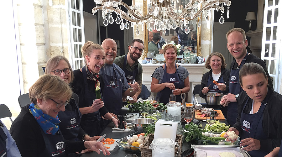 Cooking in the kitchen of Chateau Coulon Laurensac on the 2017 September Grand Cru Harvest Tour is an unforgettable experience