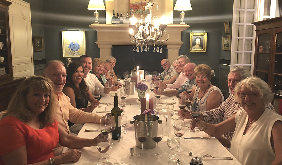 The 2018 June II Bordeaux Grand Cru Tour enjoying First Growths at the Farewell dinner at Chateau Coulon Laurensac
