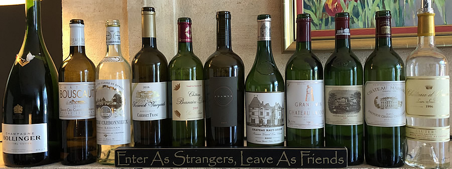 Wines tasted on the 2018 Bordeaux Grand Cru Harvest Tour I at the Farewell dinner at Coulon Laurensac