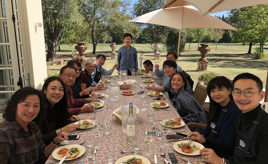 Lunch on the patio of Chateau Coulon Laurensac on the 2018 Bordeaux Grand Cru Harvest Tour II is an unforgettable experience