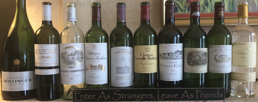 Wines tasted on the 2018 Bordeaux Grand Cru Harvest Tour II at the Farewell dinner at Coulon Laurensac