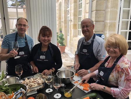 Cooking class in the kitchen of Chateau Coulon Laurensac on The 2018 Bordeaux Grand Cru Harvest Tour III 