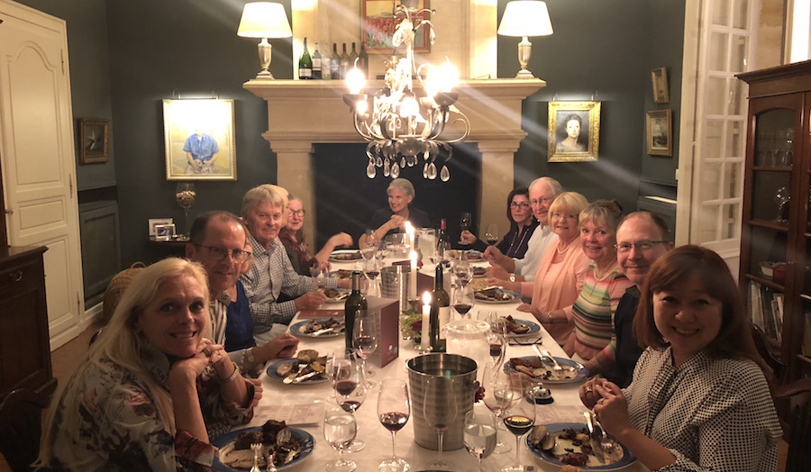 The 2018 Bordeaux Grand Cru Harvest Tour III enjoying First Growths at the Farewell dinner at Chateau Coulon Laurensac