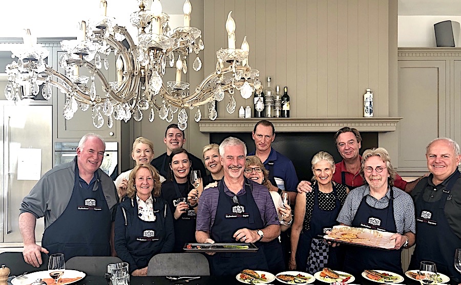 Cooking class in the kitchen of Chateau Coulon Laurensac on the 2019 Bordeaux Grand Cru Harvest Tour I is great fun!
