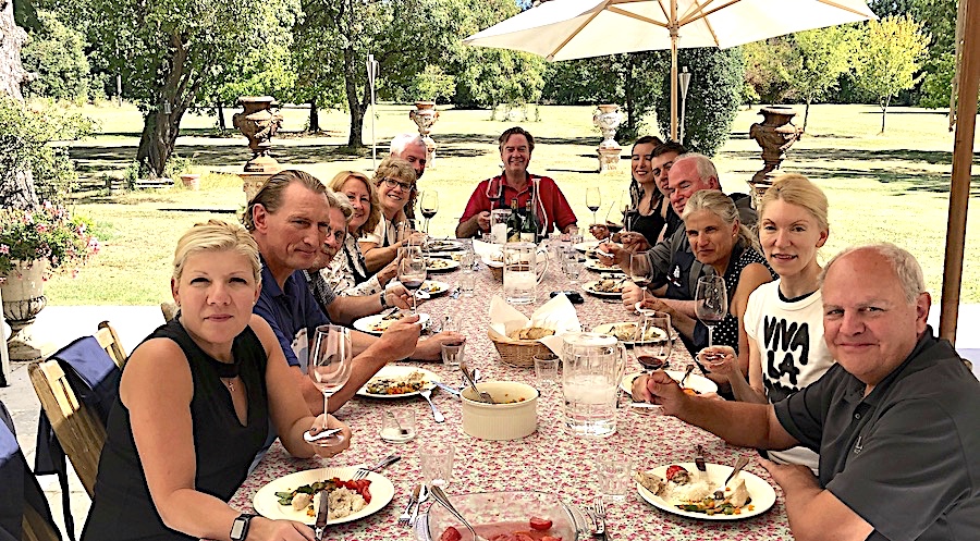 Lunch on the patio of Chateau Coulon Laurensac on the 2019 Bordeaux Grand Cru Harvest Tour II is an unforgettable experience