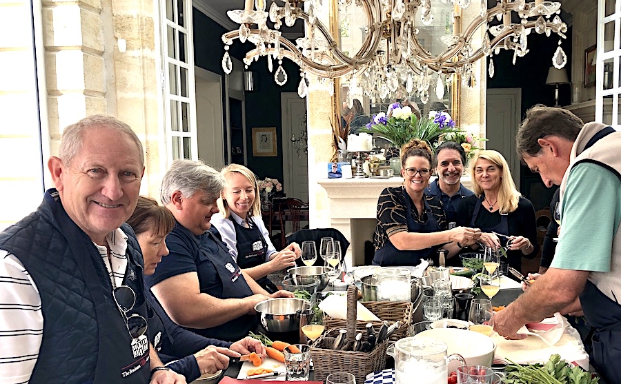 Cooking class in the kitchen of Chateau Coulon Laurensac on the 2019 Bordeaux Grand Cru Harvest Tour 2 is an unforgettable experience