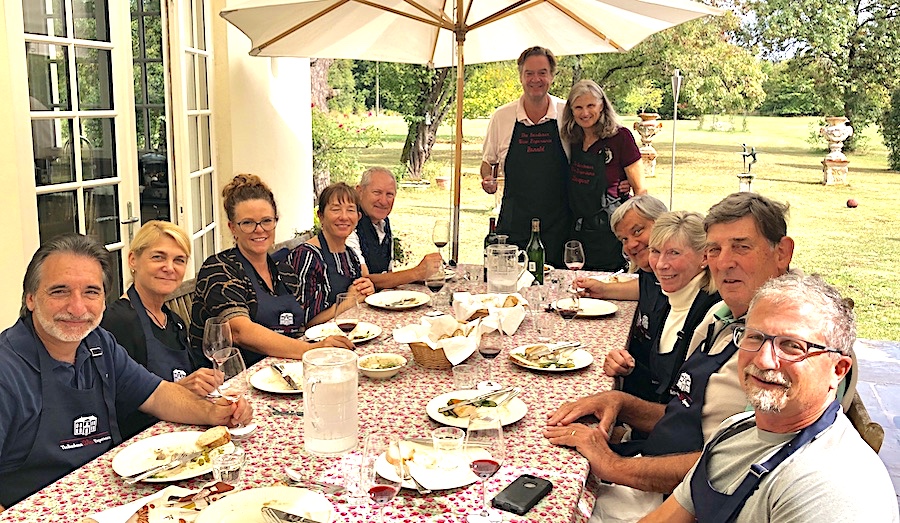Lunch on the patio of Chateau Coulon Laurensac on the 2019 Bordeaux Grand Cru Harvest Tour 2 is an unforgettable experience