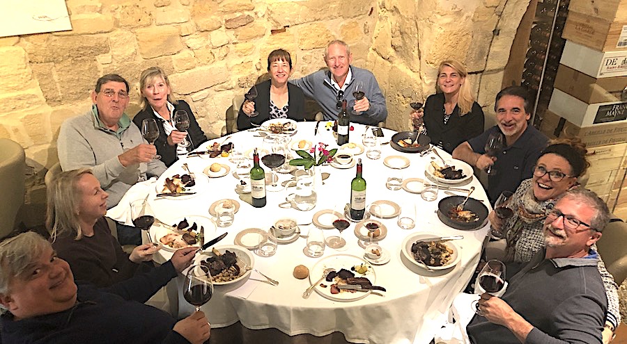 The 2019 Bordeaux Grand Cru Harvest Tour 2 enjoying a lovely lunch in Saint Emilion