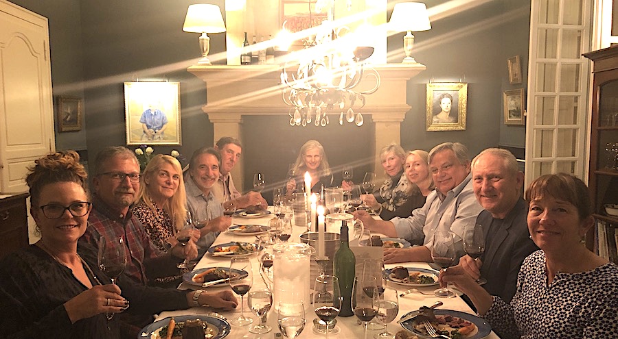 The 2019 Bordeaux Grand Cru Harvest Tour 2 enjoying First Growths at the Farewell dinner at Chateau Coulon Laurensac