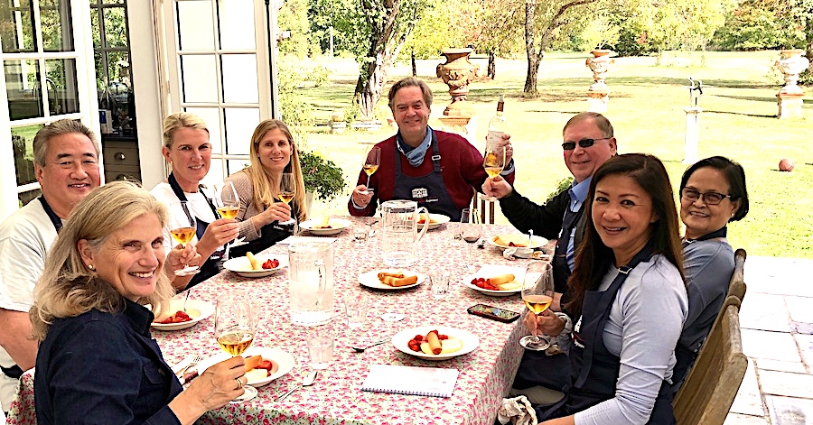 Lunch on the patio of Chateau Coulon Laurensac on the 2019 Bordeaux Grand Cru Harvest Tour 3 is an unforgettable experience