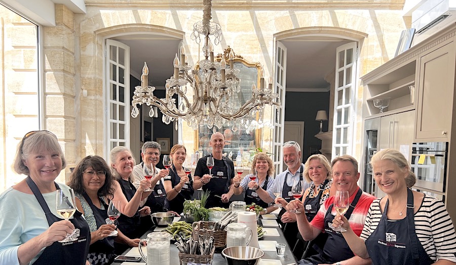 Cooking class in the kitchen of Chateau Coulon Laurensac on the Bordeaux Grand Cru Tour I June 2022