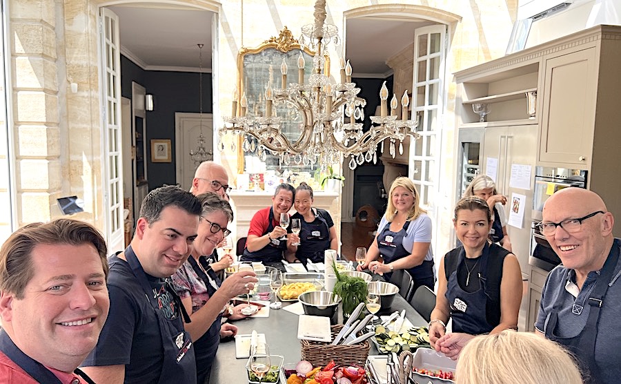 Cooking class in the kitchen of Chateau Coulon Laurensac on the Bordeaux Grand Cru Tour II June 2022