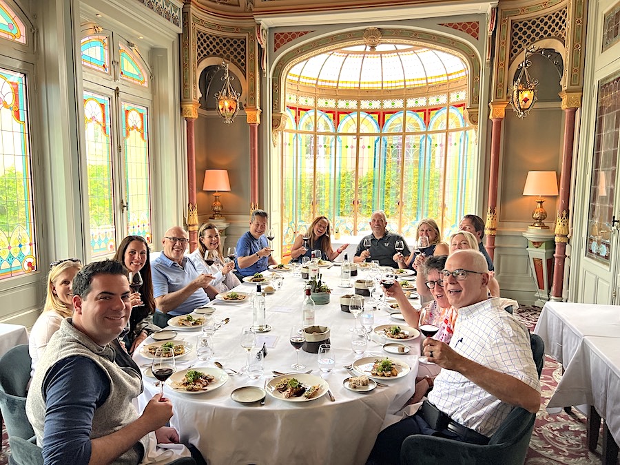 The Bordeaux Grand Cru Tour II June 2022 enjoying a chateau lunch in Saint Emilion
