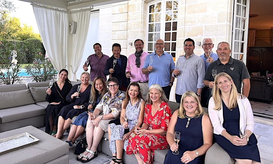 The Bordeaux Grand Cru Tour II June 2022 enjoying pre-dinner Champagne at Chateau Coulon Laurensac