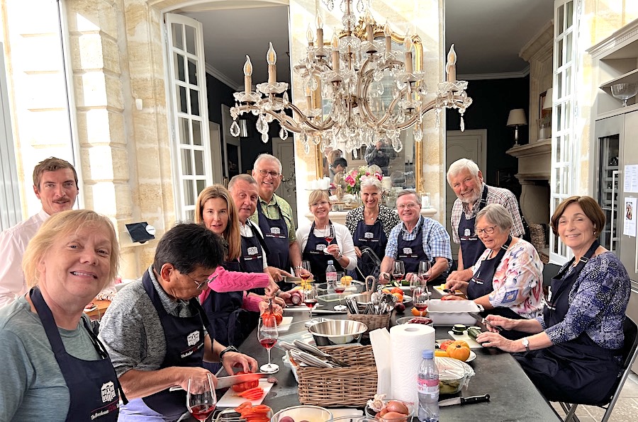 Cooking class in the kitchen of Chateau Coulon Laurensac on the Bordeaux Grand Cru Harvest Tour III October 2022