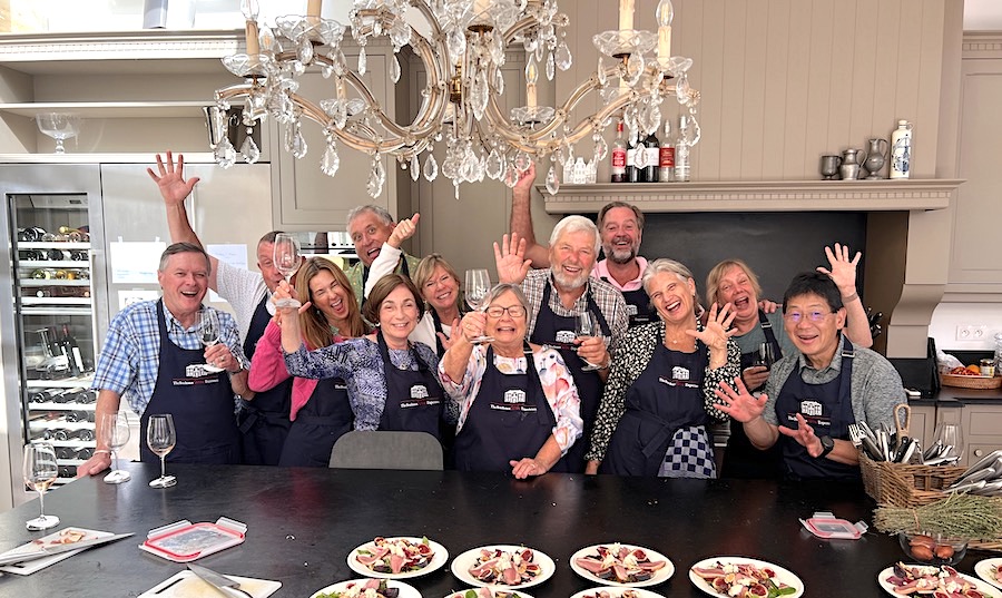 Cooking class in the kitchen of Chateau Coulon Laurensac on The Bordeaux Grand Cru Harvest Tour III October 2022is an unforgettable experience