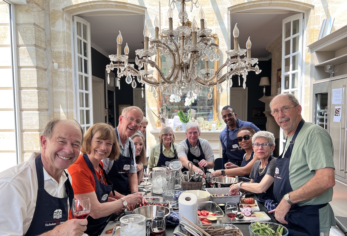 Great fun in the kitchen of Chateau Coulon Laurensac on The Bordeaux Grand Cru Tour III, June 2023