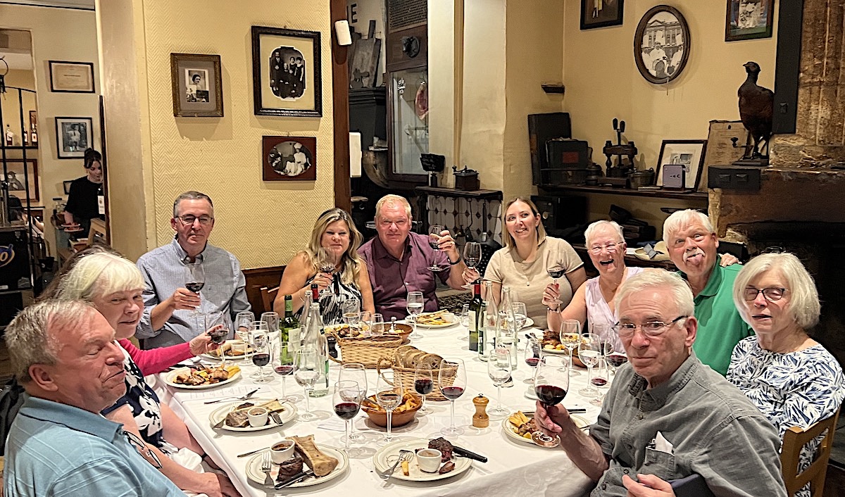 The 2023 Bordeaux Grand Cru Harvest Tour III dining while tasting the vintage 1982