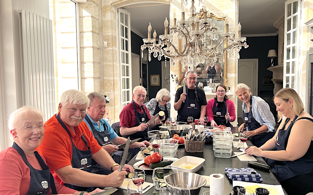 Great fun in the kitchen of Chateau Coulon Laurensac on the 2023 Bordeaux Grand Cru Harvest Tour III