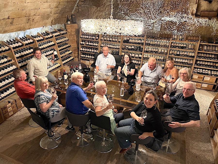 The 2023 Bordeaux Grand Cru Harvest Tour III tasting in an underground cellar in Saint Emilion